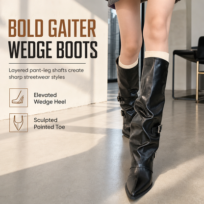 Women's Soft Leather Pointed Toe Slouchy Knee High Boots with Chunky Block Heel