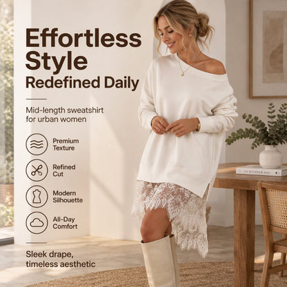 Women's Elegant Lace Trim Mid-Length Sweatshirt
