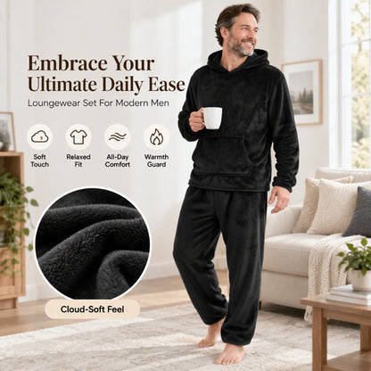 Men's Plush Hooded Sweatshirt & Pants 2-Piece Set