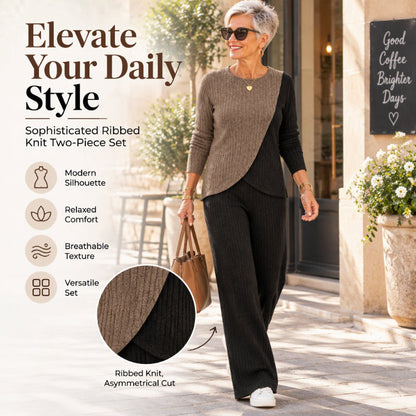 Women's Casual Color Block Ribbed Knit 2-Piece Set⛰️𝙁𝙧𝙚𝙚 𝙎𝙝𝙞𝙥𝙥𝙞𝙣𝙜