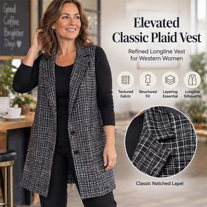Women's Plaid Notched Lapel Longline Vest⛰️𝙁𝙧𝙚𝙚 𝙎𝙝𝙞𝙥𝙥𝙞𝙣𝙜