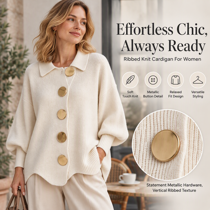 Women's Elegant Lapel Knit Cardigan with Gold Buttons⛰️𝙁𝙧𝙚𝙚 𝙎𝙝𝙞𝙥𝙥𝙞𝙣𝙜