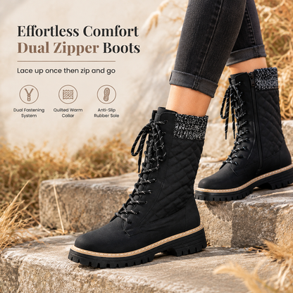 Women's Round Toe Mid Calf Platform Boots with Thick Sole Plus Size Shoes