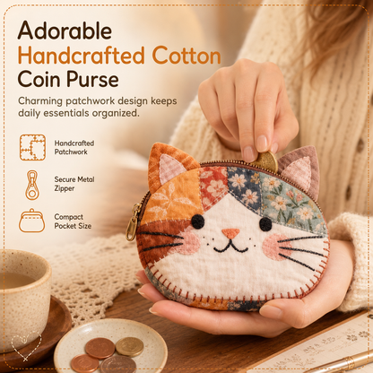 Cute Patchwork Cat Mini Coin Purse and Portable Card Holder Small Creative Pouch for Girls