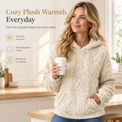 Women's Loose Fit Pullover Jacquard Hooded Plush Hoodie for Autumn and Winter