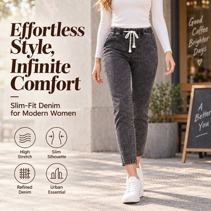 Women's Elastic Waist Slim-Fit Cropped Jeans