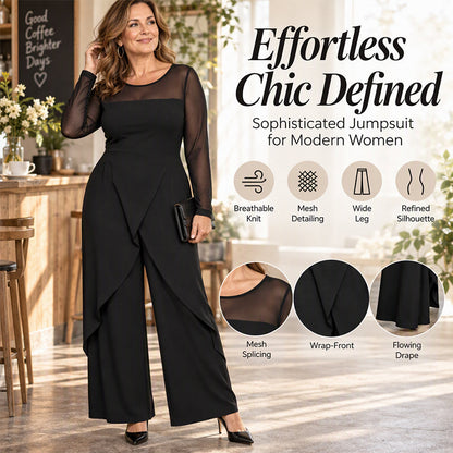 Women's Elegant Mesh Long Sleeve Jumpsuit with Wrap Overlay🔥𝙁𝙧𝙚𝙚 𝙎𝙝𝙞𝙥𝙥𝙞𝙣𝙜