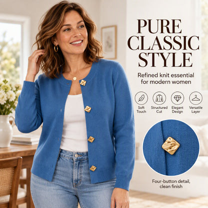 Women's Chic Crewneck Knit Cardigan with Gold Buttons🔥𝙁𝙧𝙚𝙚 𝙎𝙝𝙞𝙥𝙥𝙞𝙣𝙜