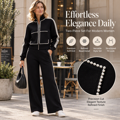Women's Beaded Cropped Jacket and Wide-Leg Pants Set🔥𝙁𝙧𝙚𝙚 𝙎𝙝𝙞𝙥𝙥𝙞𝙣𝙜