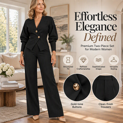Women's Elegant Puff Sleeve Blazer and Wide-Leg Pants Set🔥𝙁𝙧𝙚𝙚 𝙎𝙝𝙞𝙥𝙥𝙞𝙣𝙜