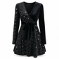 Sexy Women's V-Neck Asymmetrical Hem Sequin Dress – Glamorous & Party-Ready
