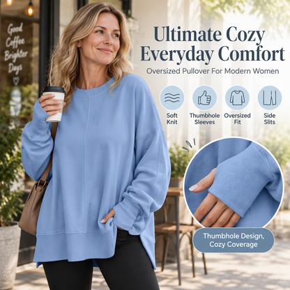 Women's Loose Crewneck Side Slit Sweatshirt