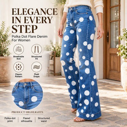 Women's High-Waisted Polka Dot Flared Jeans✨🔥𝙁𝙧𝙚𝙚 𝙎𝙝𝙞𝙥𝙥𝙞𝙣𝙜