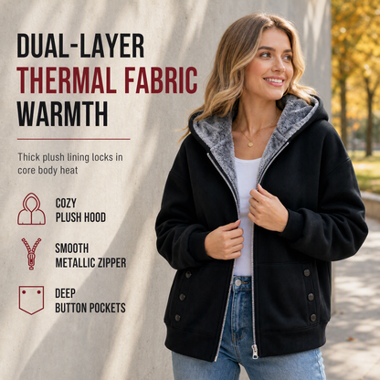 Women's Fabric Lined Zip Up Hoodie Slim Fit Thick Hooded Sweatshirt for Autumn and Winter