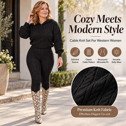 Women's Casual Cable Knit Hoodie and Leggings Set✨🔥𝙁𝙧𝙚𝙚 𝙎𝙝𝙞𝙥𝙥𝙞𝙣𝙜